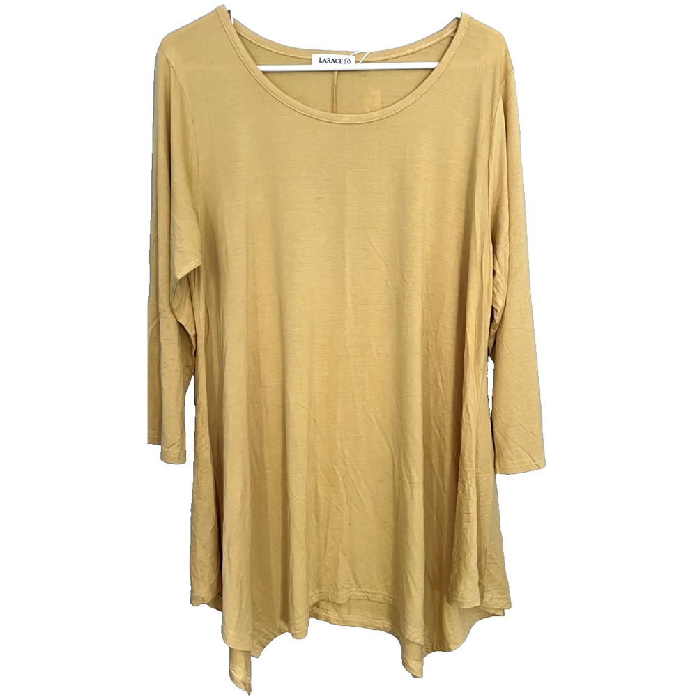 Larace Shirt Womens 1X Yellow‎ Mustard Long Sleeve Tunic Stretch Plus NWT